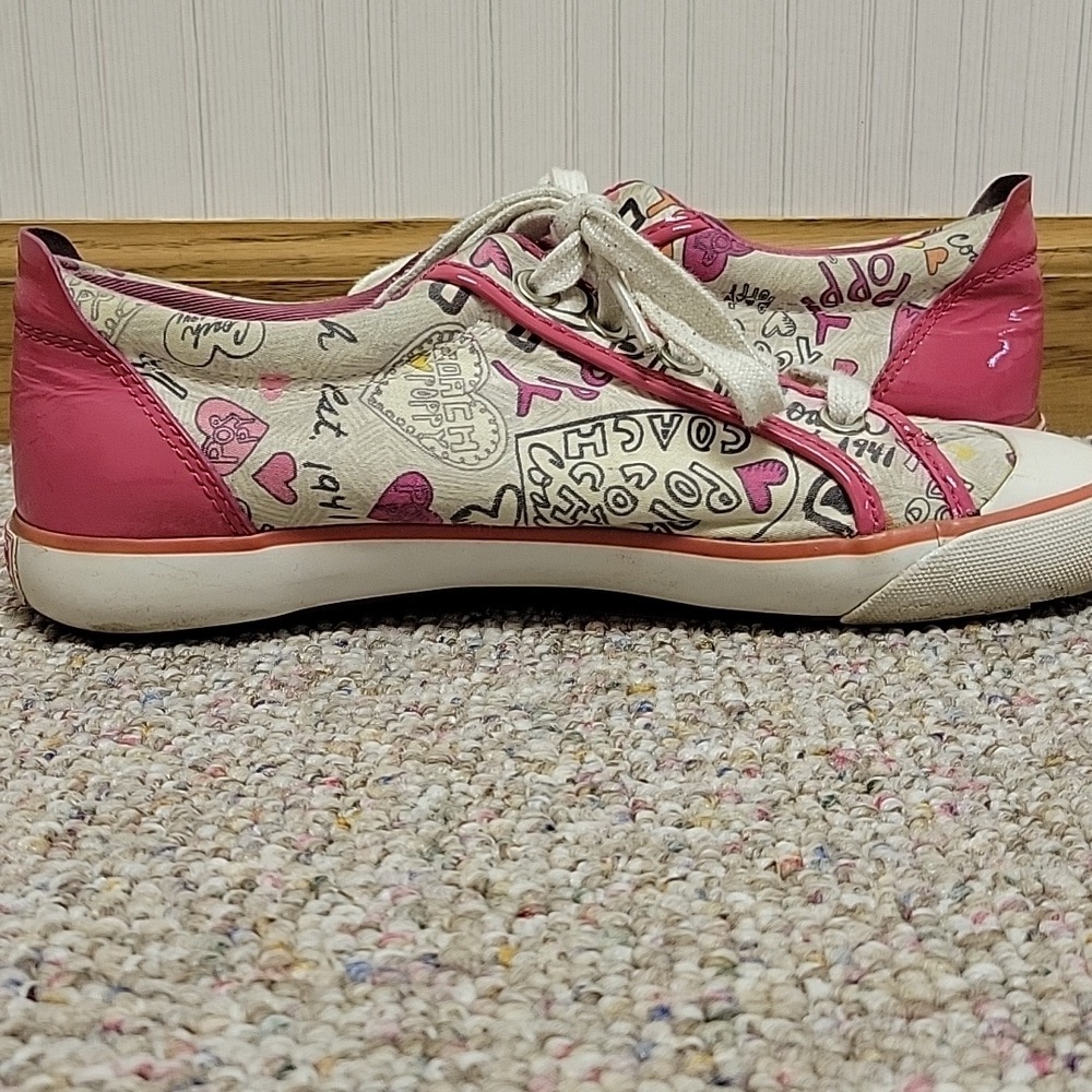 Coach Poppy Barrett Pink and Cream Women's Sneakers, Leather Trim. Sz 7 - Picture 4 of 9
